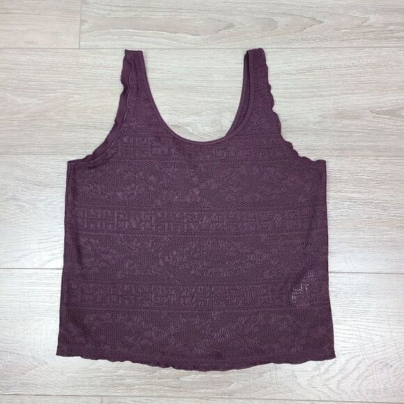 Topshop Petite Wine Red Purple Lace Print Semi Sheer Tank Top Size 6 Petite - Picture 11 of 16